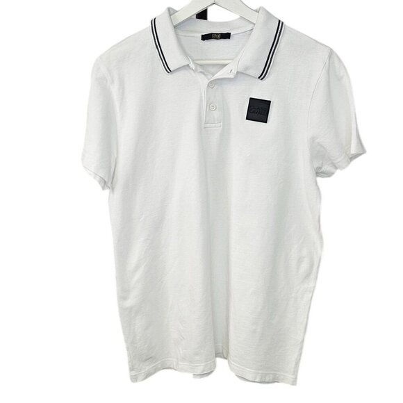 Roberto Cavalli Class Mens Short Sleeve Henley Polo Shirt, White - Picture 1 of 8